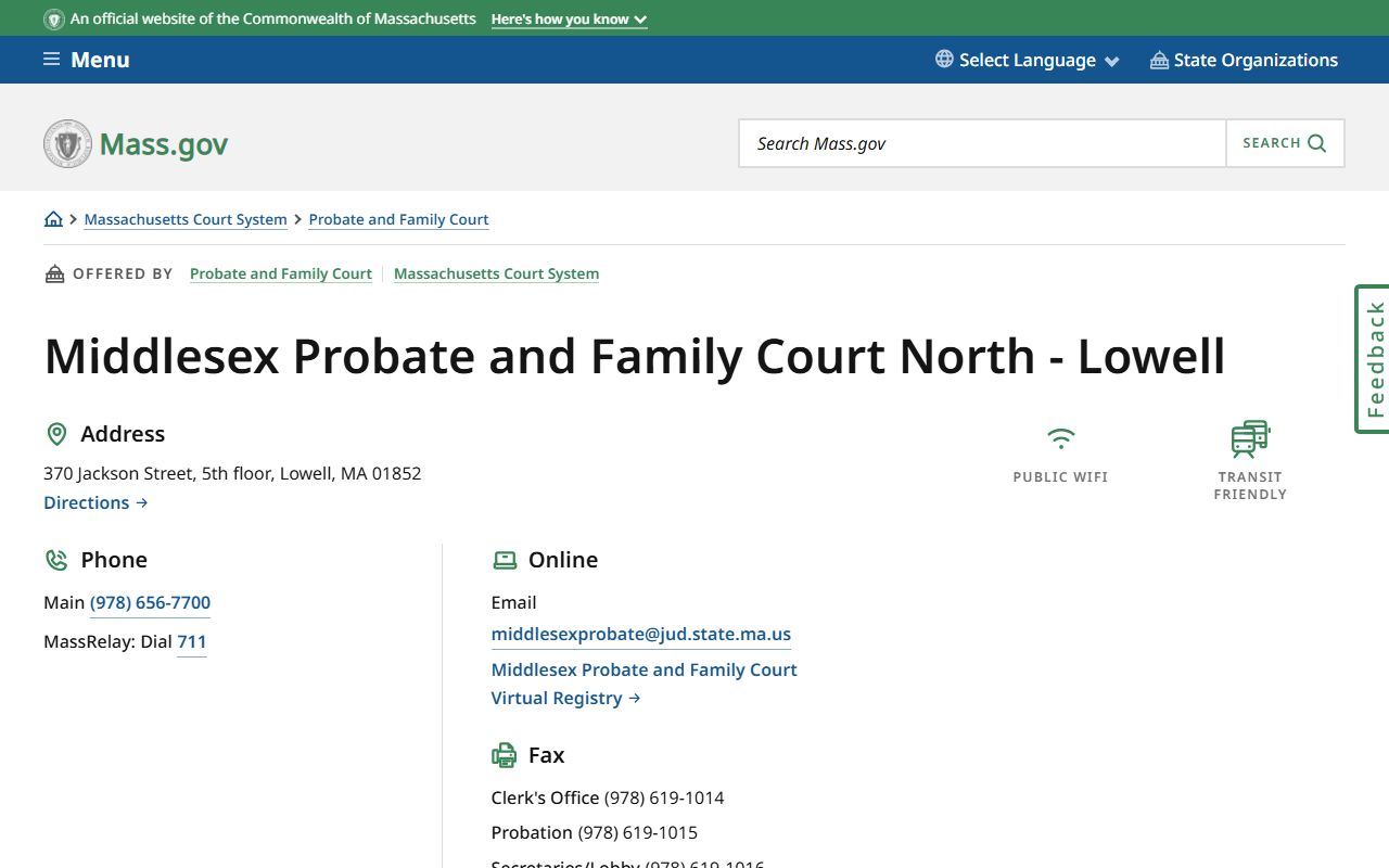 Middlesex North Probate and Family Court at the Lowell Justice Center for Lowell family court records