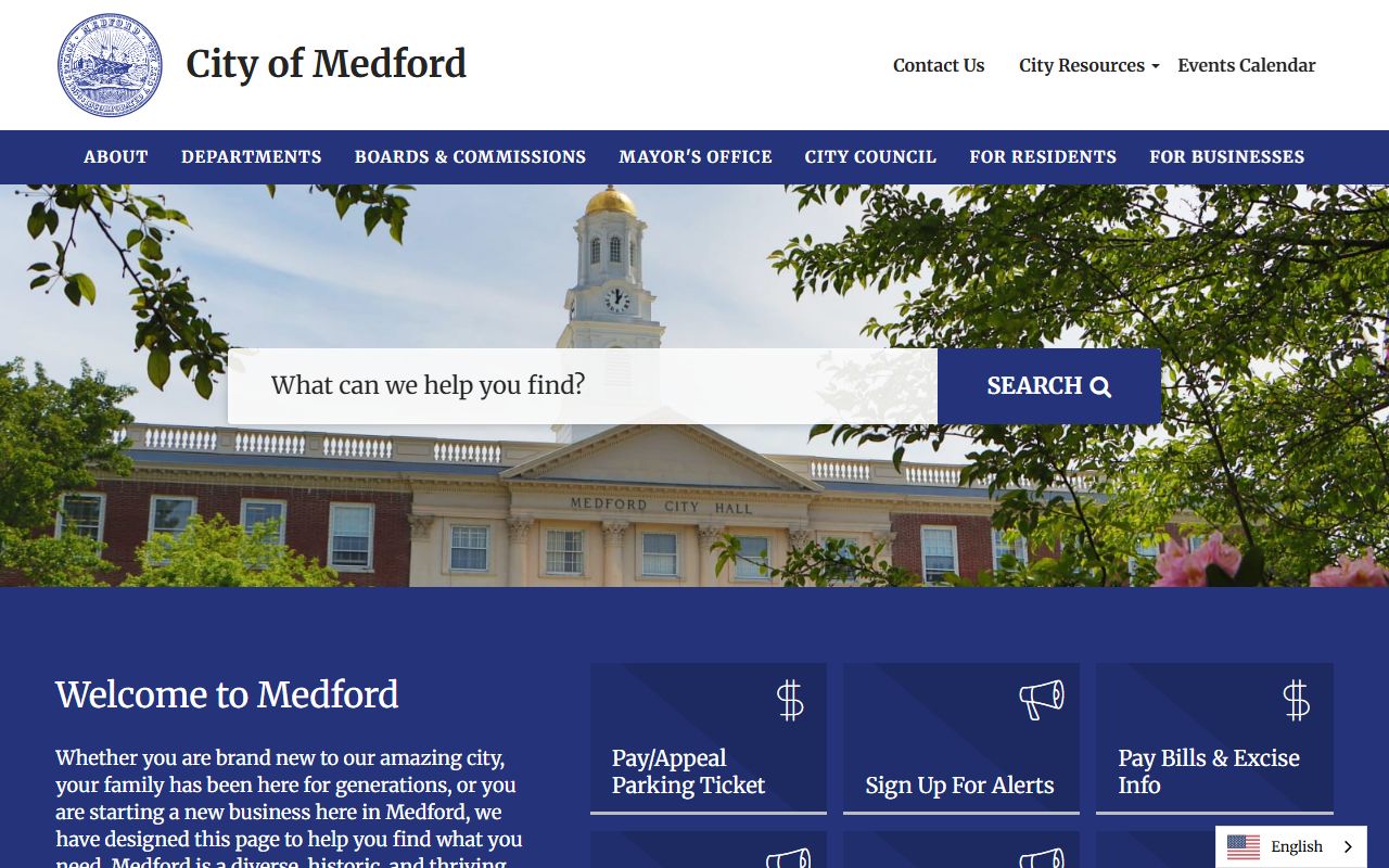 Medford city website with local services and resources related to Medford family court records