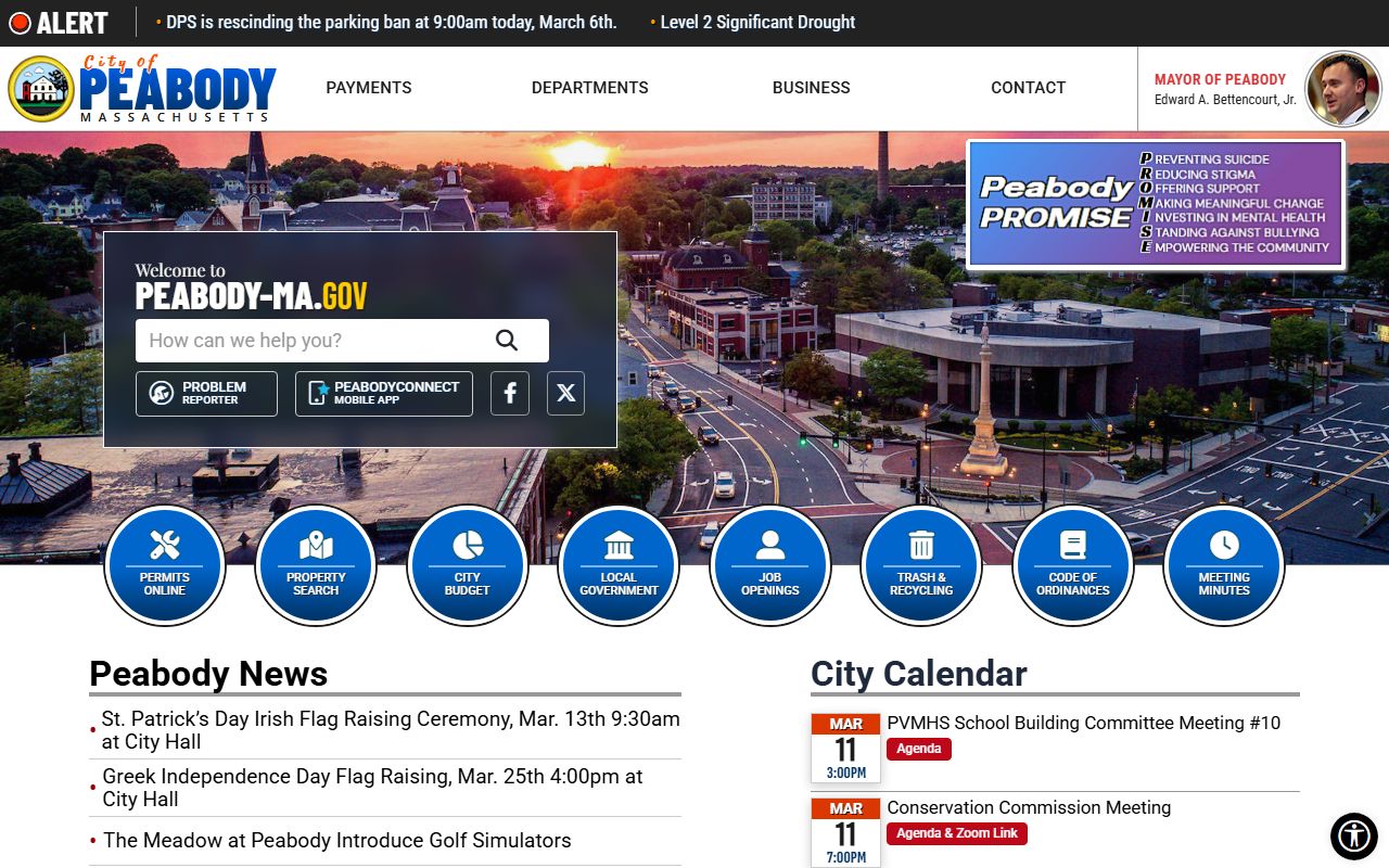 Peabody city website showing local resources alongside Peabody family court records