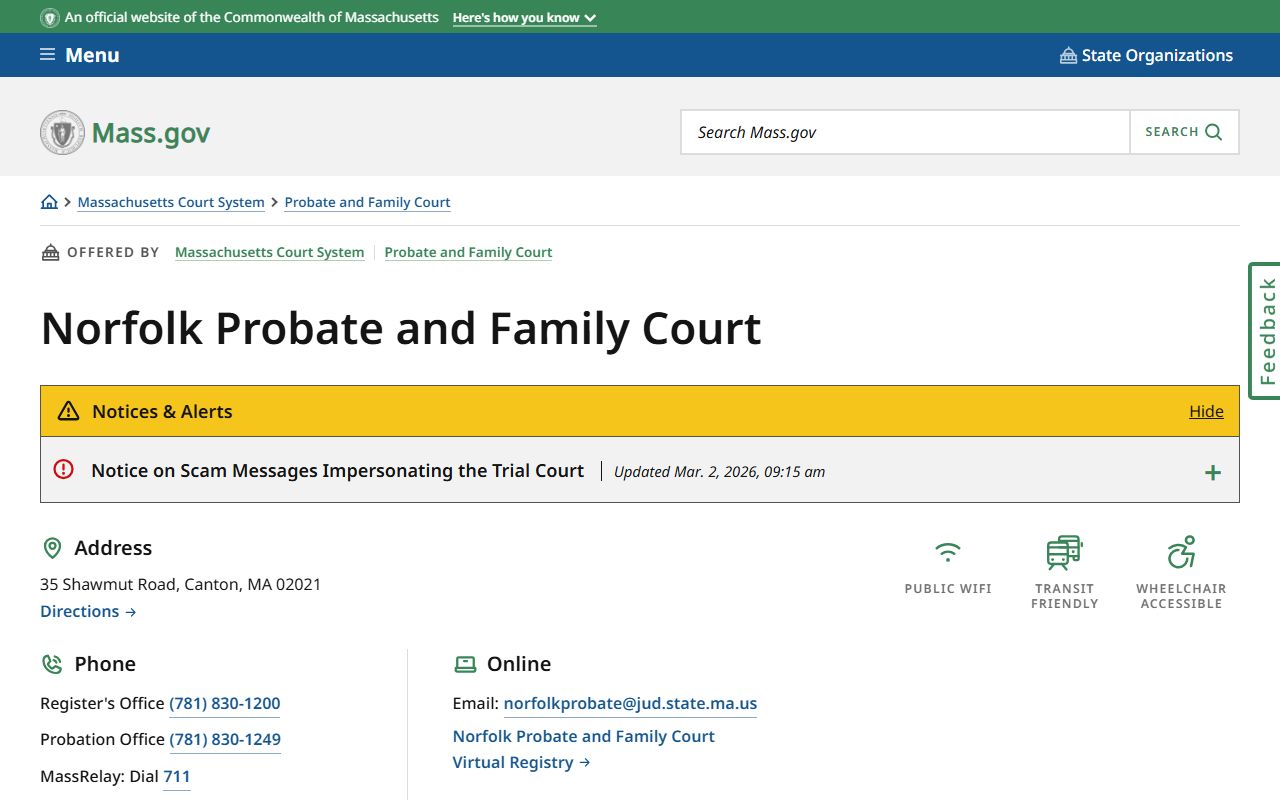 Quincy and Norfolk County family court access page for Quincy family court records