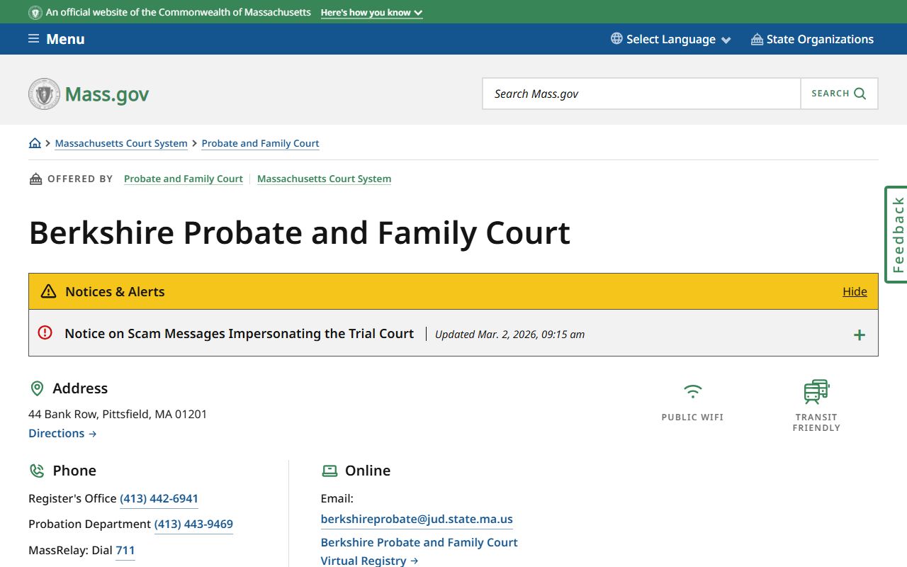 Berkshire County Probate and Family Court website for family court records