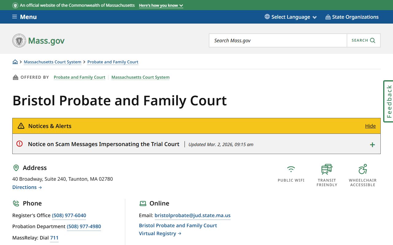 Bristol County Probate and Family Court listing for family court records in Bristol County