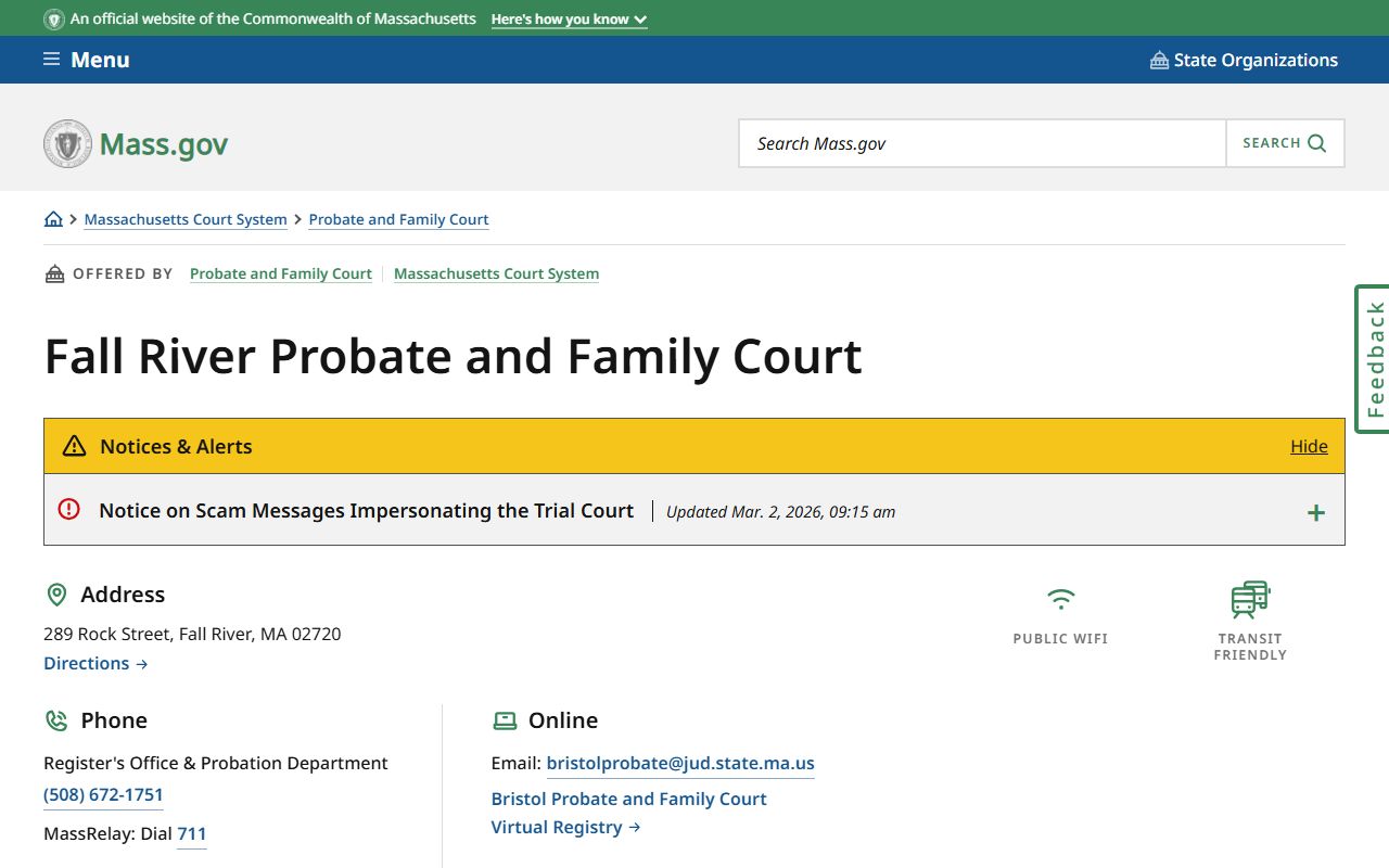 Fall River Probate and Family Court session location for Bristol County family court records