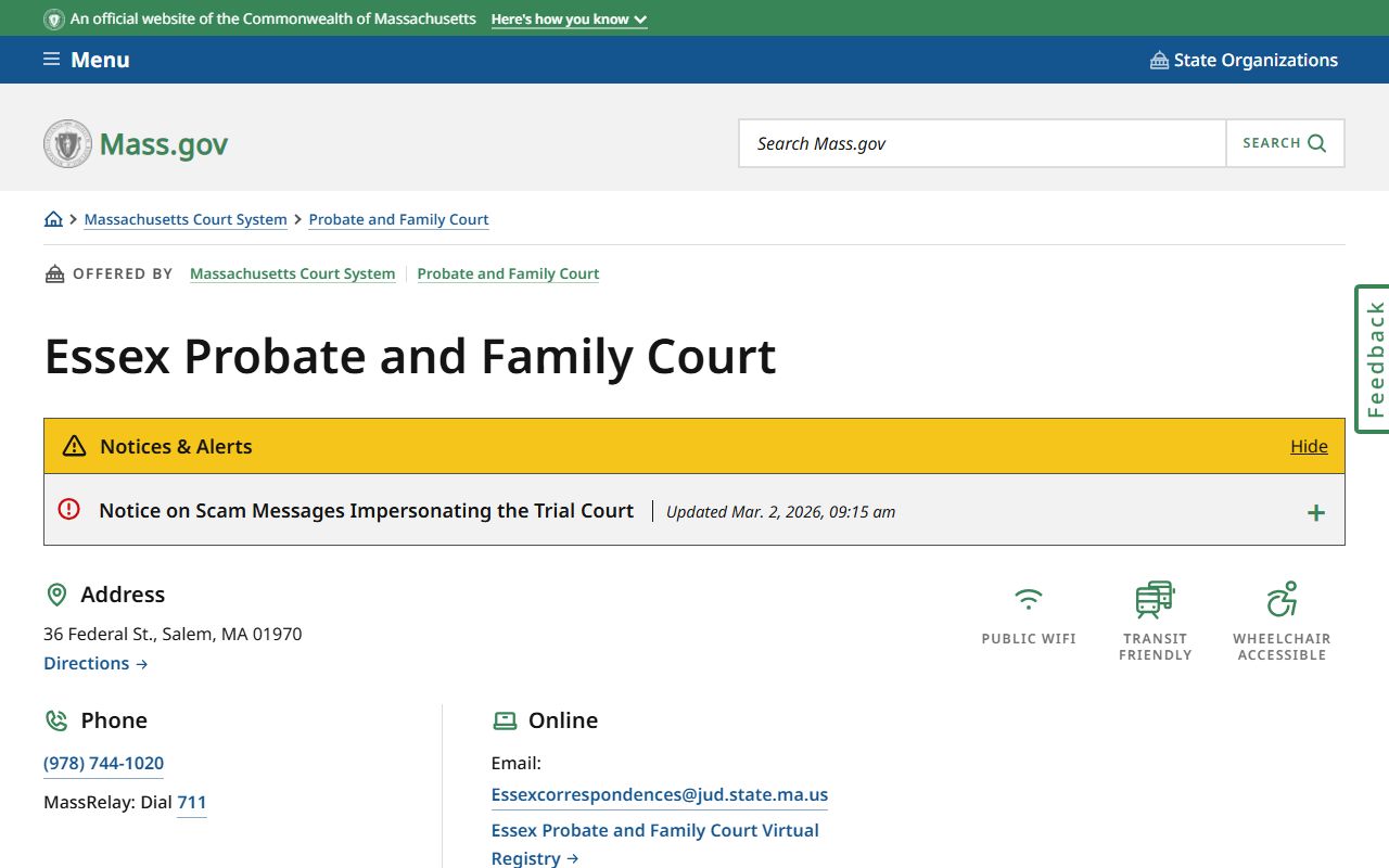Essex Probate and Family Court Salem location page for family court records