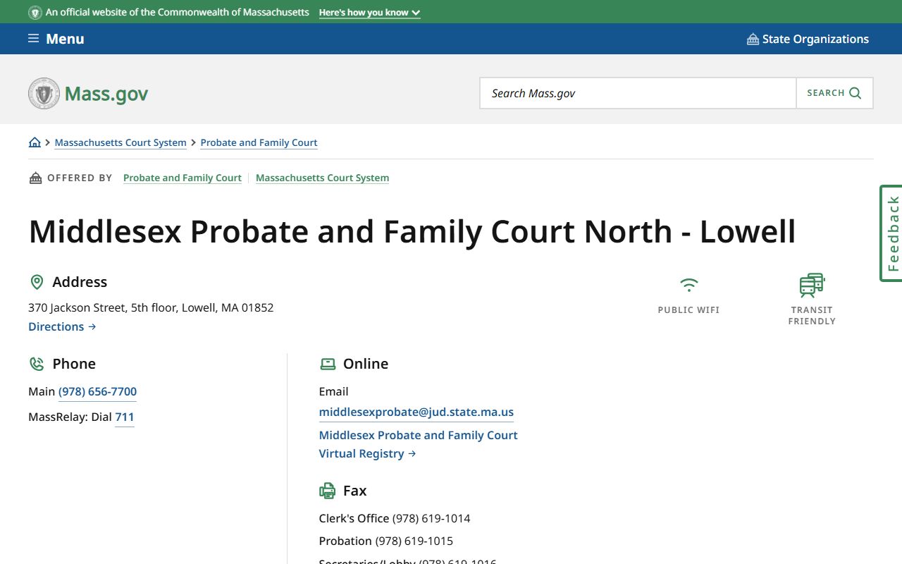 Middlesex North Probate and Family Court in Lowell showing family court records access options