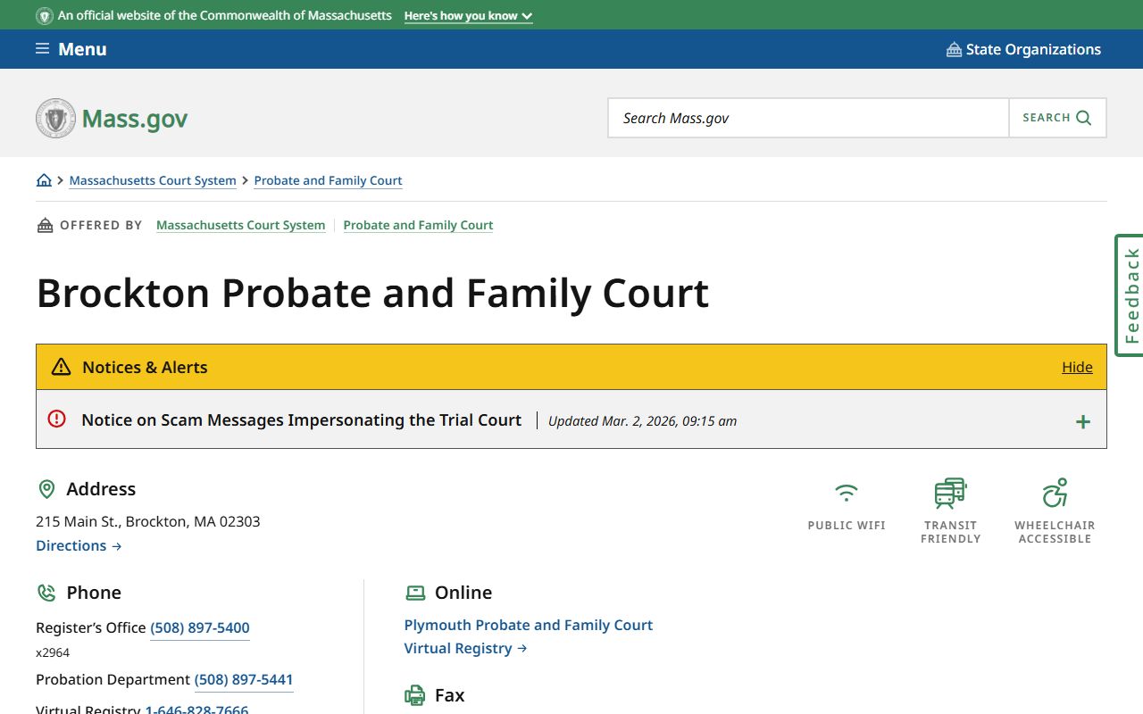 Brockton Probate and Family Court location for Plymouth County family court hearings