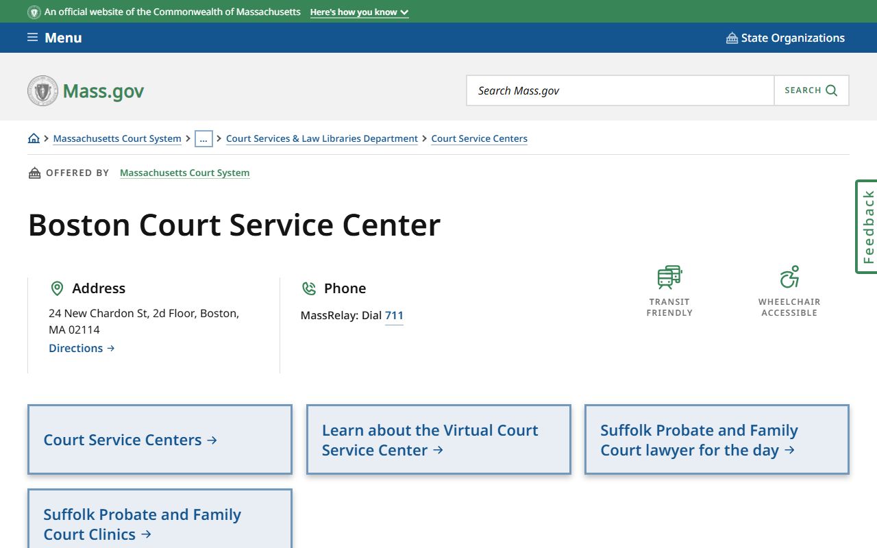 Boston Court Service Center at Suffolk County Probate and Family Court for family court records help