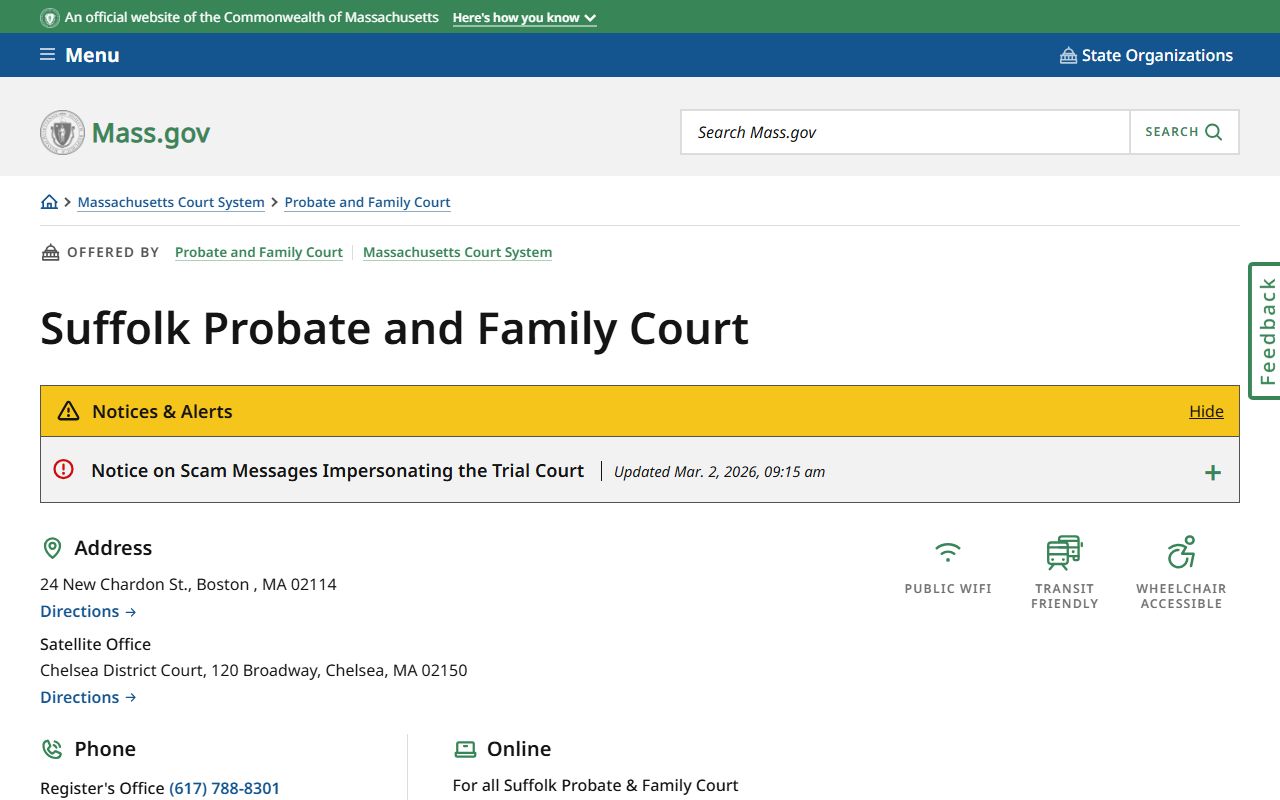 Suffolk Probate and Family Court official page for Boston family court records