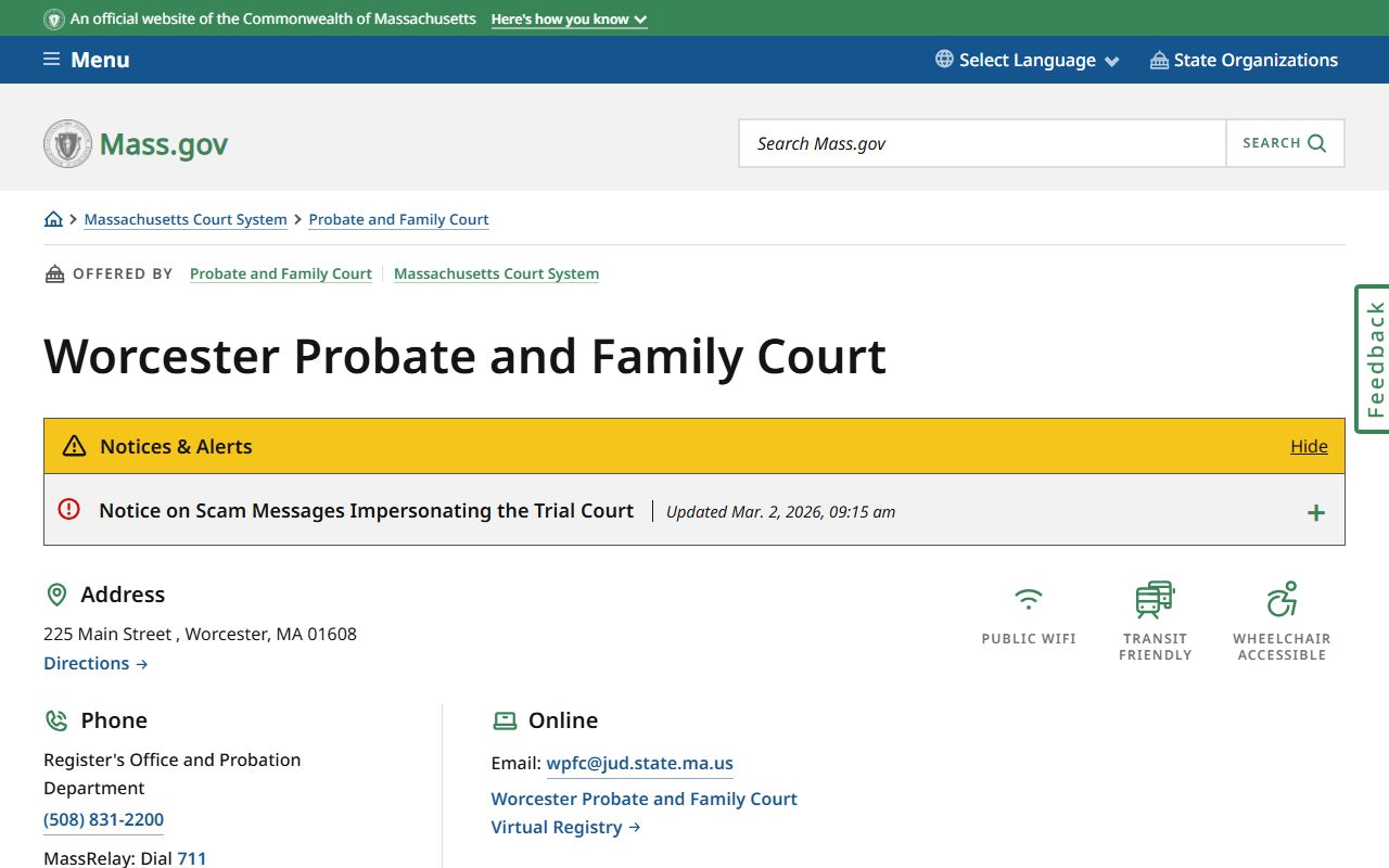 Worcester Probate and Family Court location for Worcester County family court records